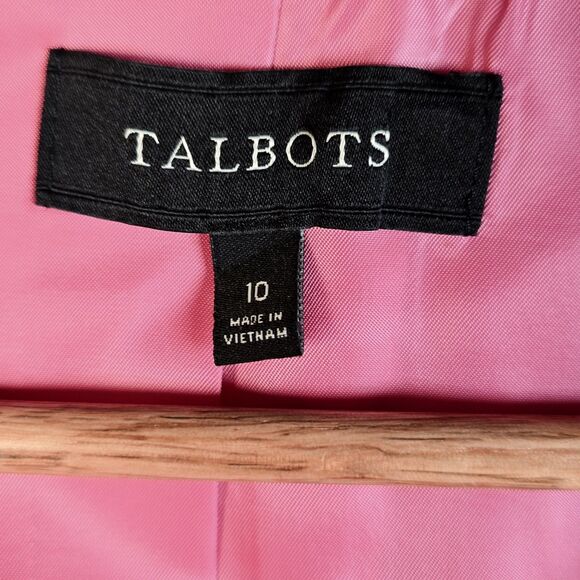 Talbots Womens Blazer 10 Pink Linen Open Classic Work Career Lined Pockets - Picture 3 of 16